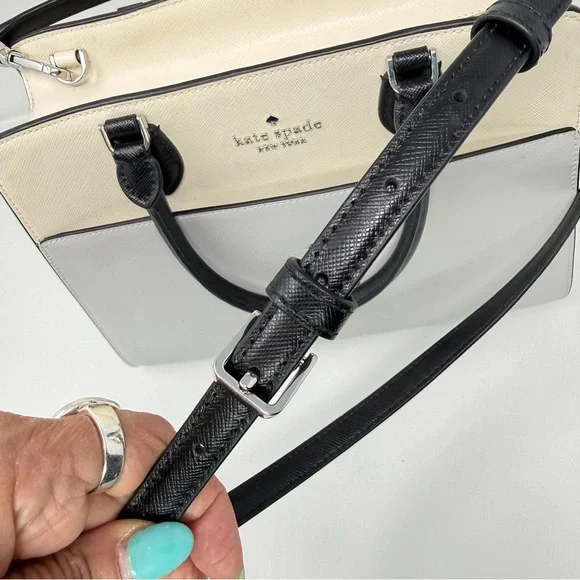 Kate Spade Madison Colorblock Saffiano Medium Satchel Bag Cream/Plat. Gray/Black - Picture 14 of 17